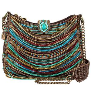 Mary Frances Sway with Me Beaded Strands Boho Handbag Blue Bronze Bag Purse NEW